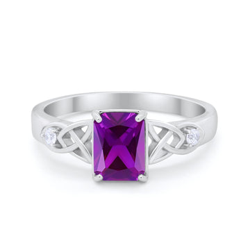 Wedding Ring Emerald Cut Round Simulated Amethyst CZ 925 Sterling Silver